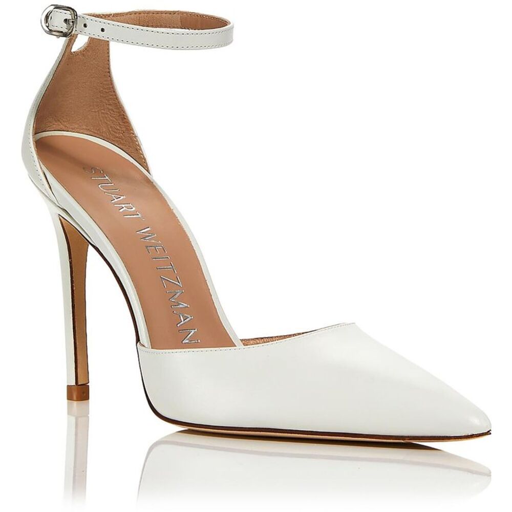 Stuart Weitzman Womens STUART 100 White Leather Pumps